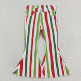 Red Green White Stripe Flared Jeans Girls Christmas Pants