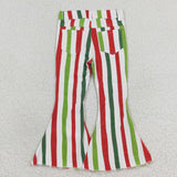 Red Green White Stripe Flared Jeans Girls Christmas Pants