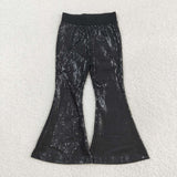 Black Sequin Mesh Girls Pants