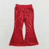 Red Sequin Mesh Girls Pants