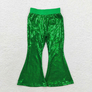 Green Sequin Mesh Girls Pants