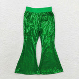 Green Sequin Mesh Girls Pants