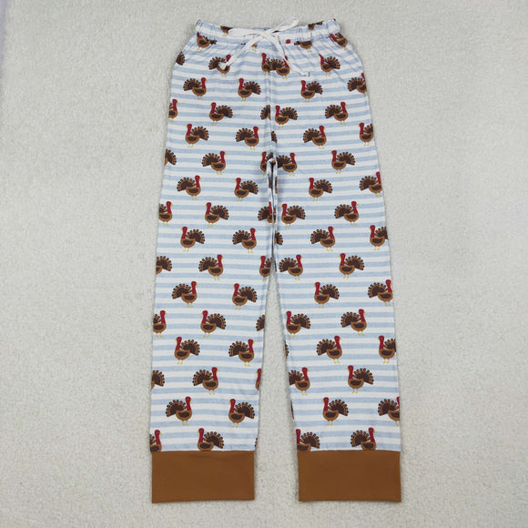 Adult Turkey Blue Stripe Mom Thanksgiving Pajamas Pants