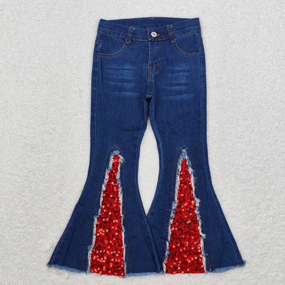 Red Sequin Flared Girls Jeans Christmas Pants