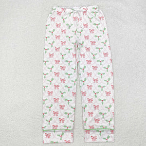 Adult Bow Pattern Leaves White Mommy & Me Women Christmas Pajamas