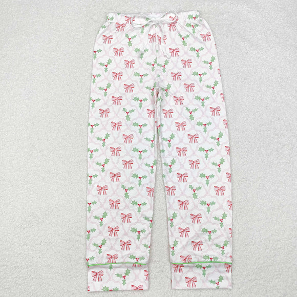 Adult Bow Pattern Leaves White Mommy & Me Women Christmas Pajamas