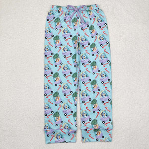 Adult Cartoon Dogs Candy Cane Blue Men Christmas Pajamas