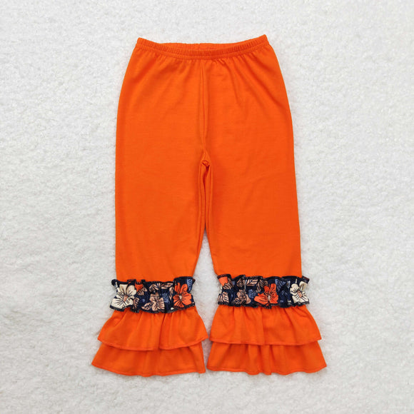 Floral Ruffles Orange Girls Loose Pants