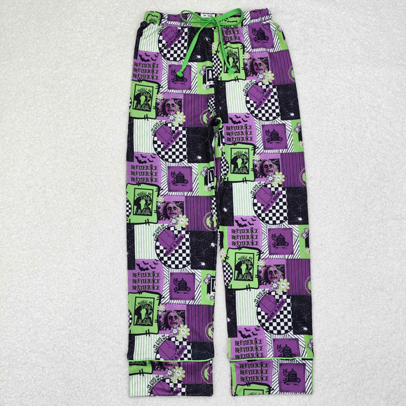 Adult Cartoon Plaid Purple Green Mom Halloween Pajamas