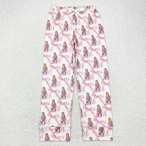 Adult Singer Pink Bow White Mom Pajamas Pants