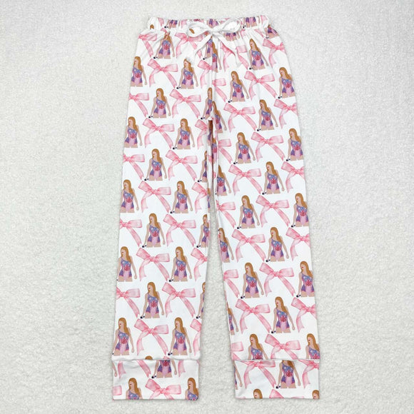 Adult Singer Pink Bow White Mom Pajamas Pants