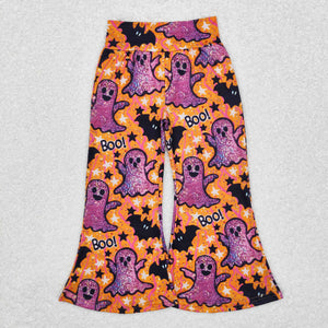 Boo Ghost Bats Orange Girls Halloween Pants