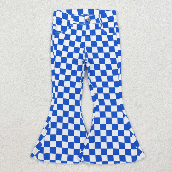 Blue White Plaid Girls Jeans Pants