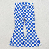 Blue White Plaid Girls Jeans Pants