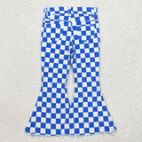 Blue White Plaid Girls Jeans Pants