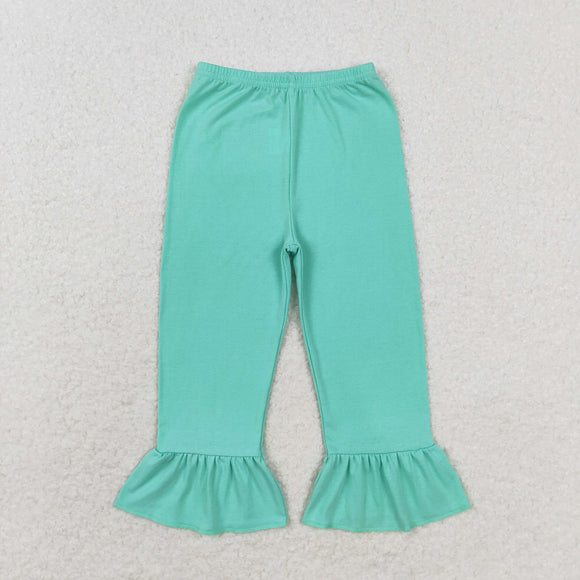 Solid Green Ruffles Girls Pants