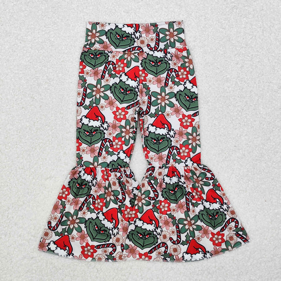 Cartoon Floral White Girls Christmas Pants