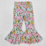 Pink Yellow Floral Girls Jeans Pants