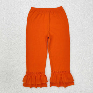 Solid Orange Ruffles Girls Pants