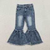 Bleached Dark Blue Flared Girls Jeans Pants