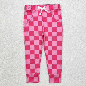 Hot Pink Plaid Girls Valentine Pants