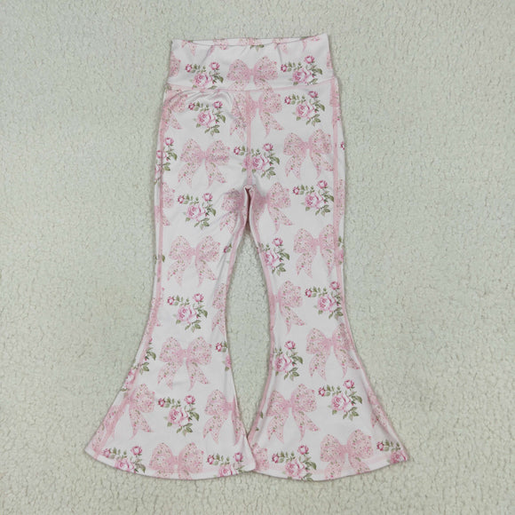 Floral Bow Pattern Pink Athletic Yoga Girls Pants
