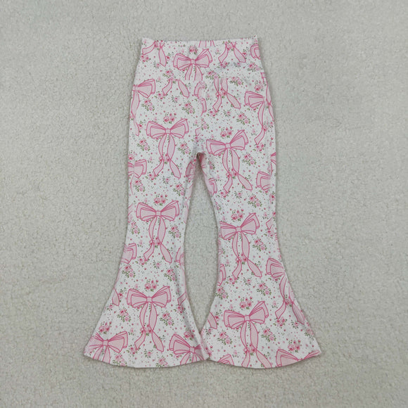 Floral Pink Bow Pattern Athletic Yoga Girls Pants