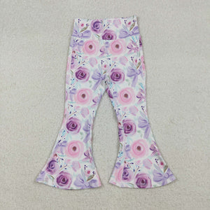 Floral Pink Purple Bow Pattern Athletic Yoga Girls Pants
