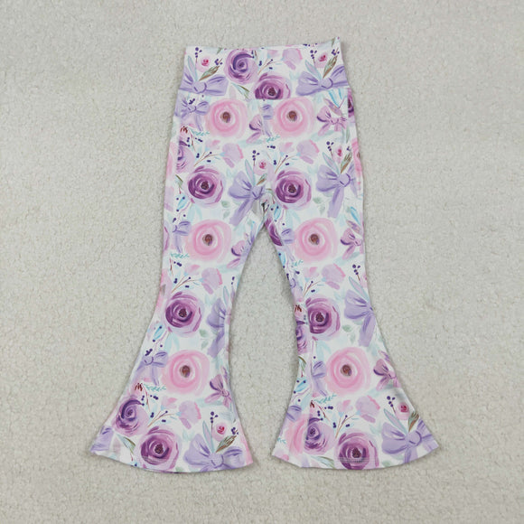 Floral Pink Purple Bow Pattern Athletic Yoga Girls Pants