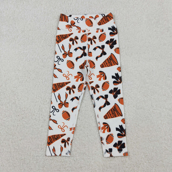 Go Team Football Orange White Athletic Yoga Girls Legging Pants