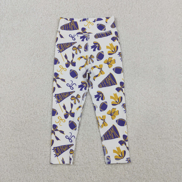 Go Team Football Yellow Purple White Athletic Yoga Girls Legging Pants