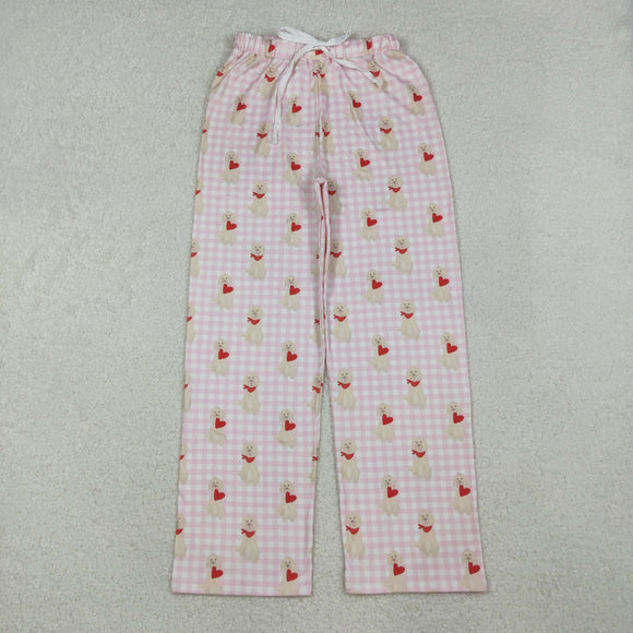 Adult Dog Heart Pink Plaid Mom Valentines Pajamas Pants