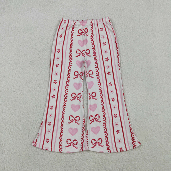 Floral Bow Pattern Stripe Girls Valentines Pants