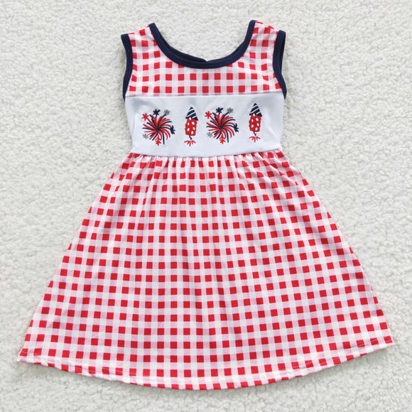 Fireworks Firecrackers Bow Red Plaid Girls 4th of July Dress