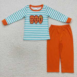 Boo Blue Stripe Orange Boys Halloween Outfits