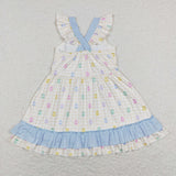 Eggs Yellow Plaid Blue Bow Girls Easter Dress