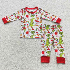 Cartoon Red White Mommy & Me Boys Christmas Pajamas