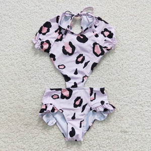 Leopard Print Pink Girls Swimsuits