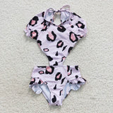 Leopard Print Pink Girls Swimsuits