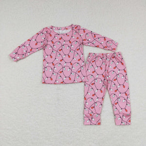 Xmas Lights Pink Girls Christmas Pajamas