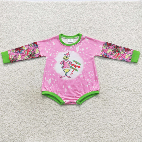 Cartoon Pink Green Girls Christmas Romper