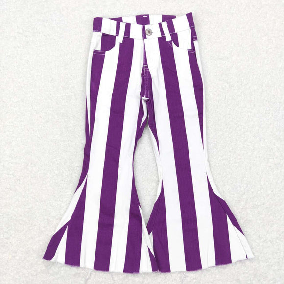 Purple White Stripe Flared Girls Jeans Pants