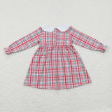 Floral Plaid Red Girls Christmas Dress