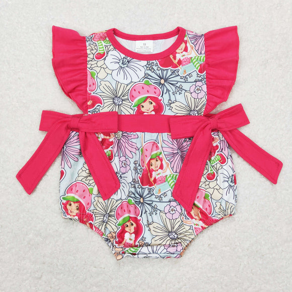 Cartoon Strawberry Floral Girls Summer Romper