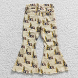 Cactus Rodeo Print Beige Flared Girls Jeans Pants