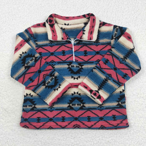 Aztec Navy Red Kids Pullover Plush Coat