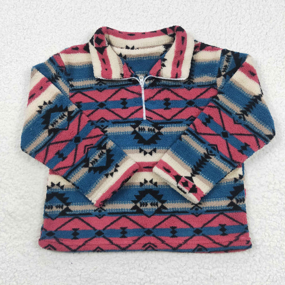 Aztec Navy Red Kids Pullover Plush Coat