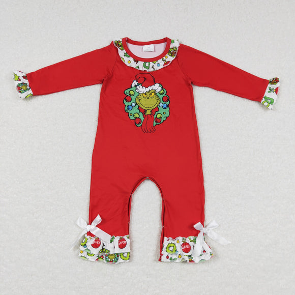 Cartoon Ruffles Red Girls Christmas Romper