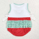 Watermelon Bows Polka Dots Red White Girls Summer Romper