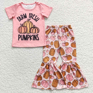 Farm Fresh Pumpkin Pink Girls Short Sleeve+Trousers Sets